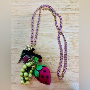 Betsey Johnson Red and Green Fruit Charm Necklace